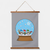 Sneeuw Wereldbol met drie Gnome Uilen Hangend Wandkleed (Voorkant 2)