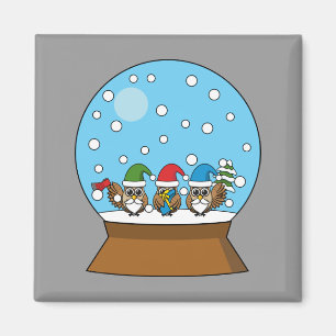 Sneeuw Wereldbol met drie Gnome Uilen Magneet