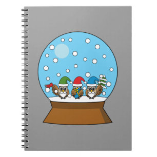 Sneeuw Wereldbol met drie Gnome Uilen Notitieboek