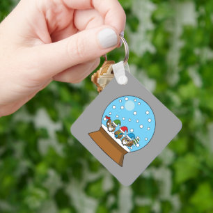 Sneeuw Wereldbol met drie Gnome Uilen Sleutelhanger