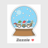 Sneeuw Wereldbol met drie Gnome Uilen Sticker (Vel)