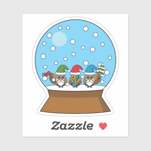 Sneeuw Wereldbol met drie Gnome Uilen Sticker (Vel)