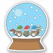 Sneeuw Wereldbol met drie Gnome Uilen Sticker (Voorkant)