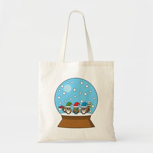 Sneeuw Wereldbol met drie Gnome Uilen Tote Bag (Voorkant)