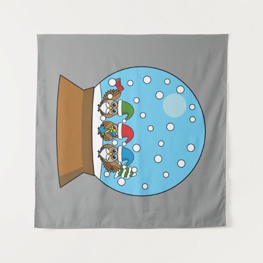 Sneeuw Wereldbol met drie Gnome Uilen Wandkleed (Voorkant (horizontaal))