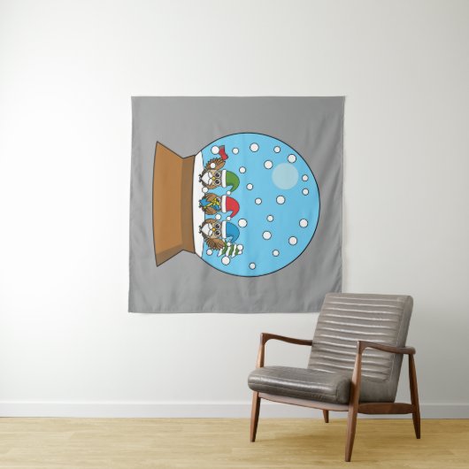 Sneeuw Wereldbol met drie Gnome Uilen Wandkleed (In Situ (horizontaal))