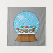 Sneeuw Wereldbol met drie Gnome Uilen Wandkleed (Voorkant)