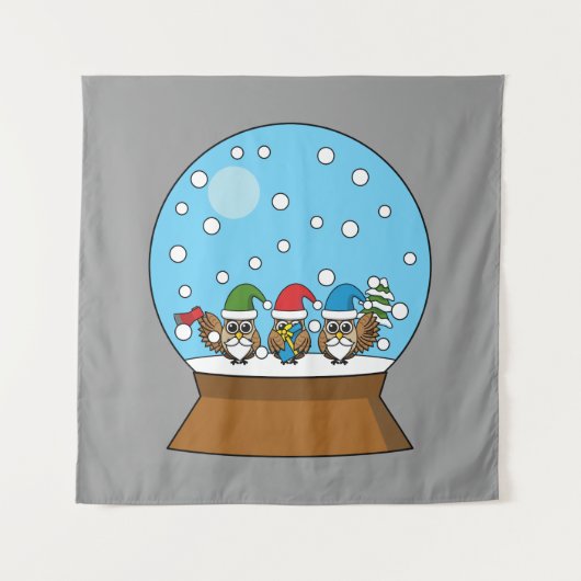 Sneeuw Wereldbol met drie Gnome Uilen Wandkleed (Voorkant)