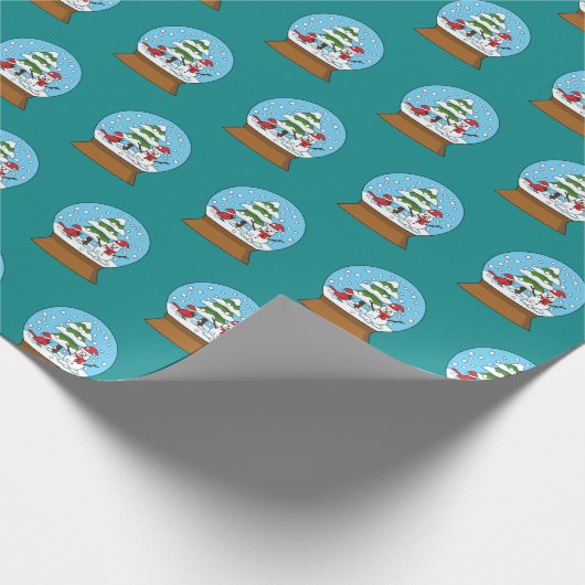 Sneeuw Wereldbol met kardinaal sneeuwman en dennen Cadeaupapier (Hoek)