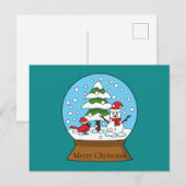 Sneeuw Wereldbol met kardinaal sneeuwman en dennen Feestdagenkaart (Voorkant / Achterkant)
