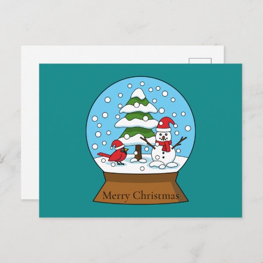 Sneeuw Wereldbol met kardinaal sneeuwman en dennen Feestdagenkaart (Voorkant / Achterkant)