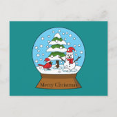 Sneeuw Wereldbol met kardinaal sneeuwman en dennen Feestdagenkaart (Voorkant)