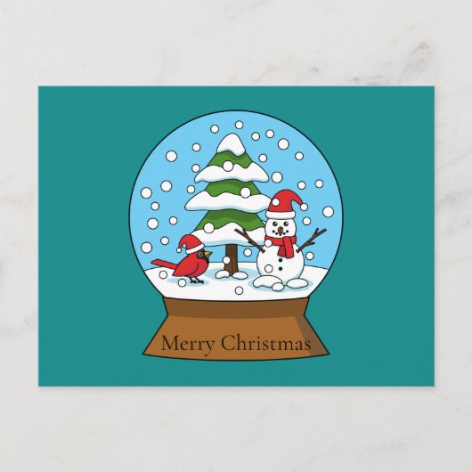 Sneeuw Wereldbol met kardinaal sneeuwman en dennen Feestdagenkaart (Voorkant)
