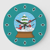 Sneeuw Wereldbol met kardinaal sneeuwman en dennen Grote Klok (Voorkant)