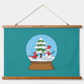 Sneeuw Wereldbol met kardinaal sneeuwman en dennen Hangend Wandkleed (Voorkant)