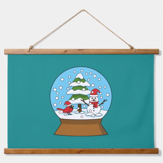 Sneeuw Wereldbol met kardinaal sneeuwman en dennen Hangend Wandkleed (Voorkant)