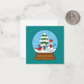 Sneeuw Wereldbol met kardinaal sneeuwman en dennen Notitiekaartje (Voorkant / Achterkant in situ)