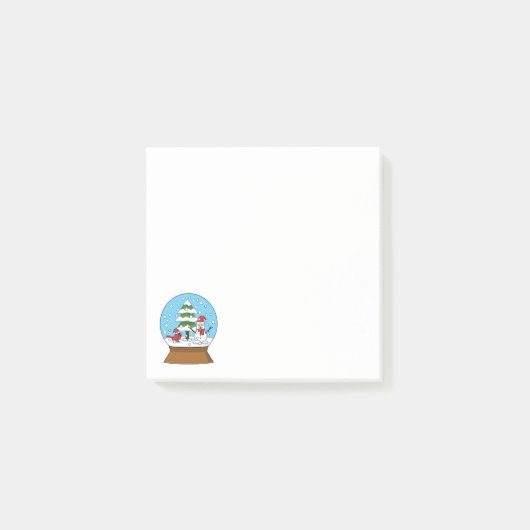 Sneeuw Wereldbol met kardinaal sneeuwman en dennen Post-it® Notes (Voorkant)