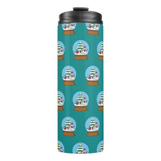 Sneeuw Wereldbol met kardinaal sneeuwman en dennen Thermosbeker (Voorkant)