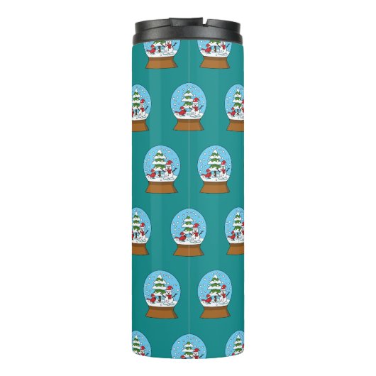 Sneeuw Wereldbol met kardinaal sneeuwman en dennen Thermosbeker (Achterkant)