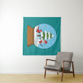 Sneeuw Wereldbol met kardinaal sneeuwman en dennen Wandkleed (In Situ (horizontaal))