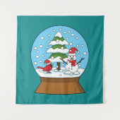 Sneeuw Wereldbol met kardinaal sneeuwman en dennen Wandkleed (Voorkant)