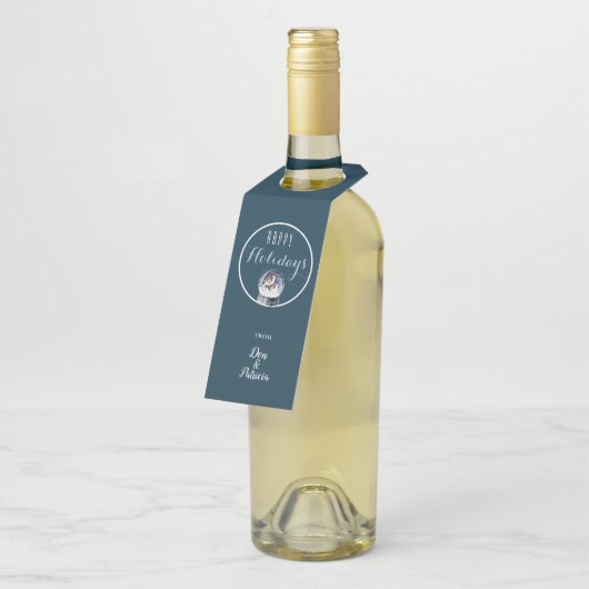 Sneeuw Wereldbol met kerstfeestdag met vogels Flessenhanger (Schuin)