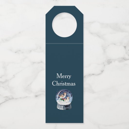 Sneeuw Wereldbol met kerstfeestdag met vogels Flessenhanger (Achterkant)