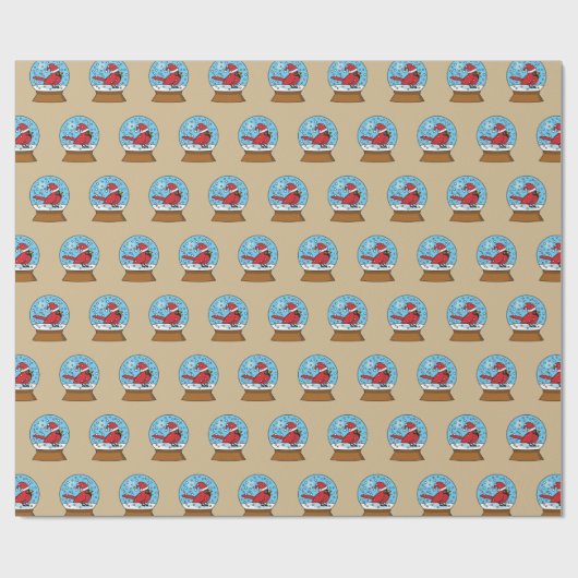 Sneeuw Wereldbol met Schattigee Rode Kardinaal Cadeaupapier (Vlak)