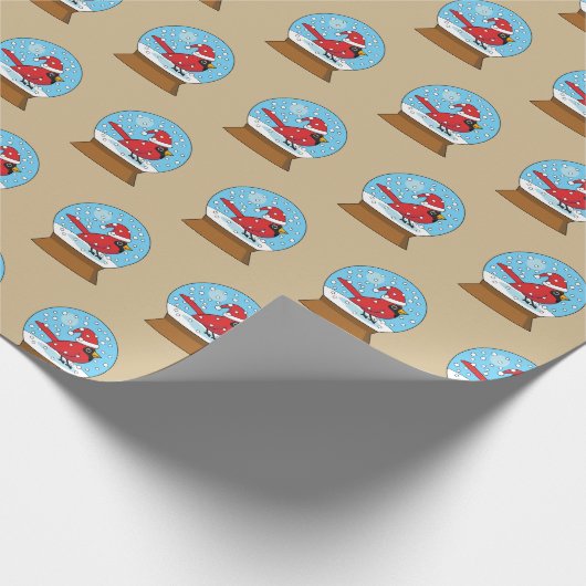 Sneeuw Wereldbol met Schattigee Rode Kardinaal Cadeaupapier (Hoek)