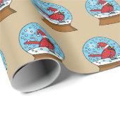 Sneeuw Wereldbol met Schattigee Rode Kardinaal Cadeaupapier (Rol Hoek)