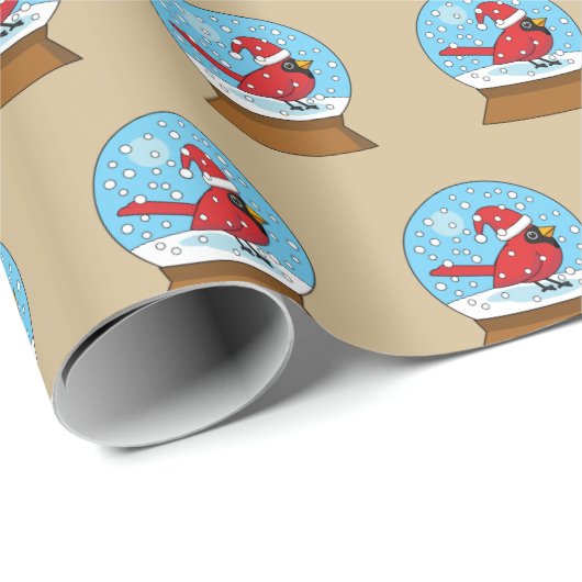 Sneeuw Wereldbol met Schattigee Rode Kardinaal Cadeaupapier (Rol Hoek)