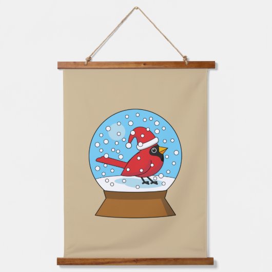 Sneeuw Wereldbol met Schattigee Rode Kardinaal Hangend Wandkleed (Voorkant)