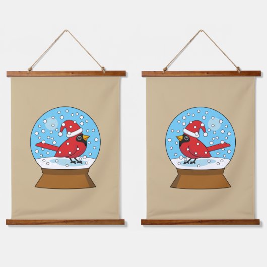 Sneeuw Wereldbol met Schattigee Rode Kardinaal Hangend Wandkleed (Dubbel)
