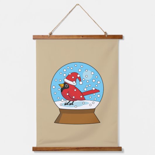 Sneeuw Wereldbol met Schattigee Rode Kardinaal Hangend Wandkleed (Voorkant 2)