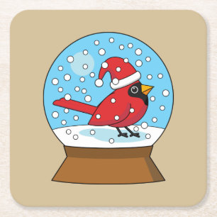 Sneeuw Wereldbol met Schattigee Rode Kardinaal Kartonnen Onderzetters