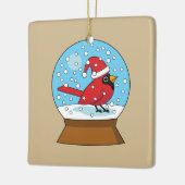Sneeuw Wereldbol met Schattigee Rode Kardinaal Keramisch Ornament (Links)
