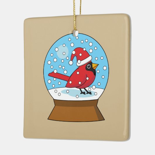 Sneeuw Wereldbol met Schattigee Rode Kardinaal Keramisch Ornament (Links)