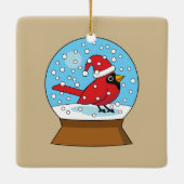 Sneeuw Wereldbol met Schattigee Rode Kardinaal Keramisch Ornament (Achterkant)