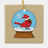 Sneeuw Wereldbol met Schattigee Rode Kardinaal Keramisch Ornament (Voorkant)