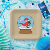 Sneeuw Wereldbol met Schattigee Rode Kardinaal Papieren Bordje (Feest)