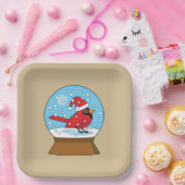 Sneeuw Wereldbol met Schattigee Rode Kardinaal Papieren Bordje (Feest)