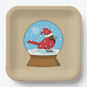 Sneeuw Wereldbol met Schattigee Rode Kardinaal Papieren Bordje (Voorkant)