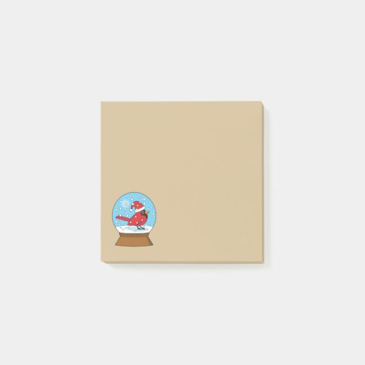Sneeuw Wereldbol met Schattigee Rode Kardinaal Post-it® Notes (Voorkant)