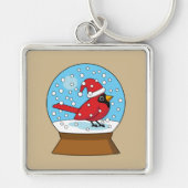 Sneeuw Wereldbol met Schattigee Rode Kardinaal Sleutelhanger (Voorkant)