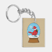 Sneeuw Wereldbol met Schattigee Rode Kardinaal Sleutelhanger (Voorkant Links)