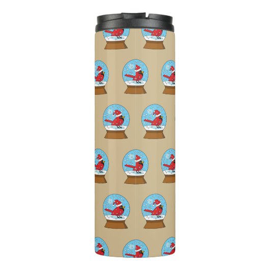 Sneeuw Wereldbol met Schattigee Rode Kardinaal Thermosbeker (Achterkant)