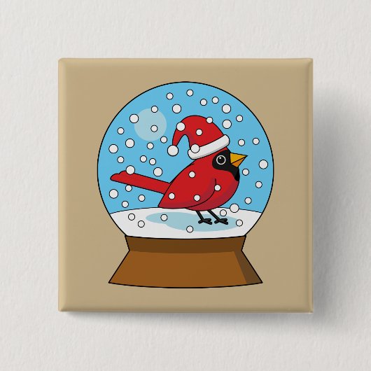 Sneeuw Wereldbol met Schattigee Rode Kardinaal Vierkante Button 5,1 Cm (Voorkant)
