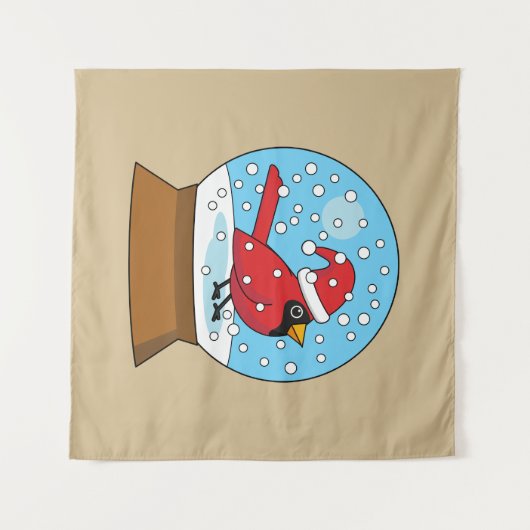 Sneeuw Wereldbol met Schattigee Rode Kardinaal Wandkleed (Voorkant (horizontaal))