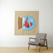 Sneeuw Wereldbol met Schattigee Rode Kardinaal Wandkleed (In Situ (horizontaal))